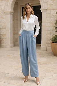 Pantalon palazzo texturé à plis avant