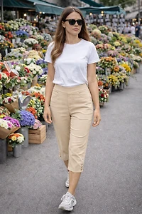 Capri pants with faux side buttons