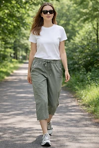 Pantalon capri à taille ajustable avec logo en strass