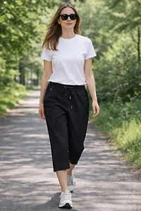 Pantalon capri à taille ajustable avec logo en strass