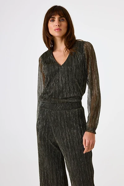 Sparkling pleated blouse with sheer sleeves - Garcia