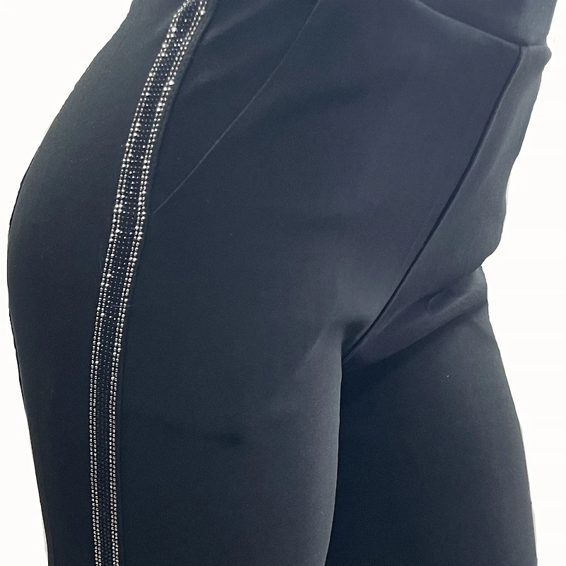 Pantalon droit avec bande de strass argenté/noir