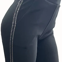 Pantalon droit avec bande de strass argenté/noir