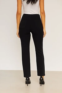 Straight-leg pants with black rhinestone band