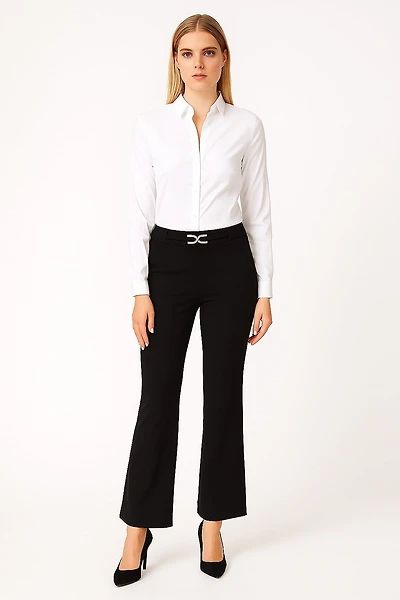 Pantalon à jambe évasée avec logo doré/strass