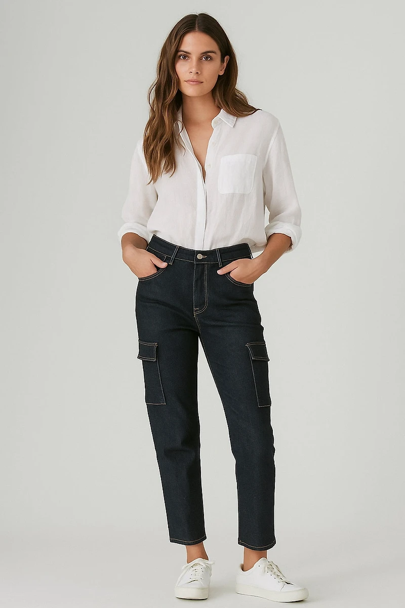 Straight-leg cargo jean pants