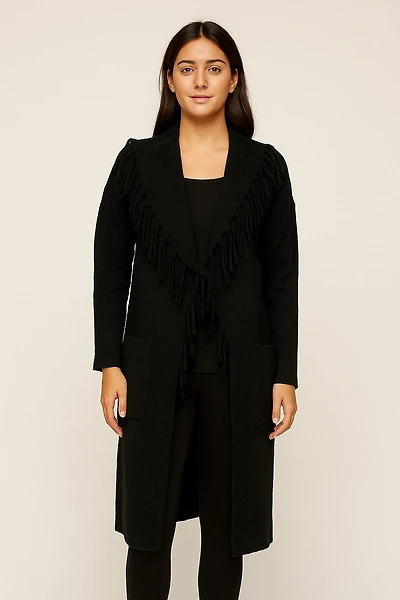 3/4 knit fringed collar jacket