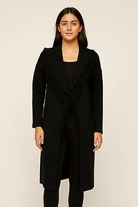 3/4 knit fringed collar jacket