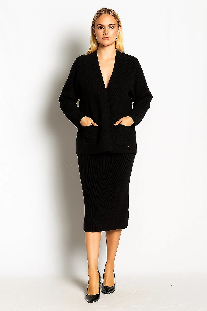 Knit cardigan-skirt set