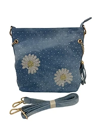 Sacs à main denim clouté avec marguerites/franges