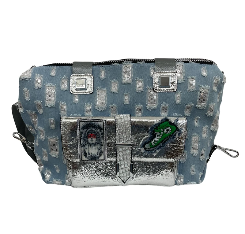 Handbag with appliqué and sequins
