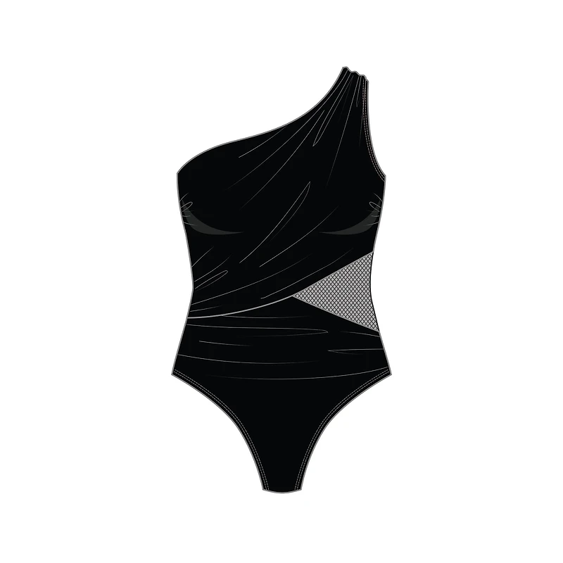 Maillot 1pc uni avec insertion de maille à 1 épaule