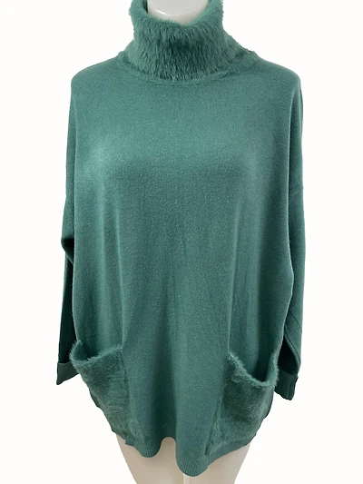Angora knit sweater with a collar and pockets