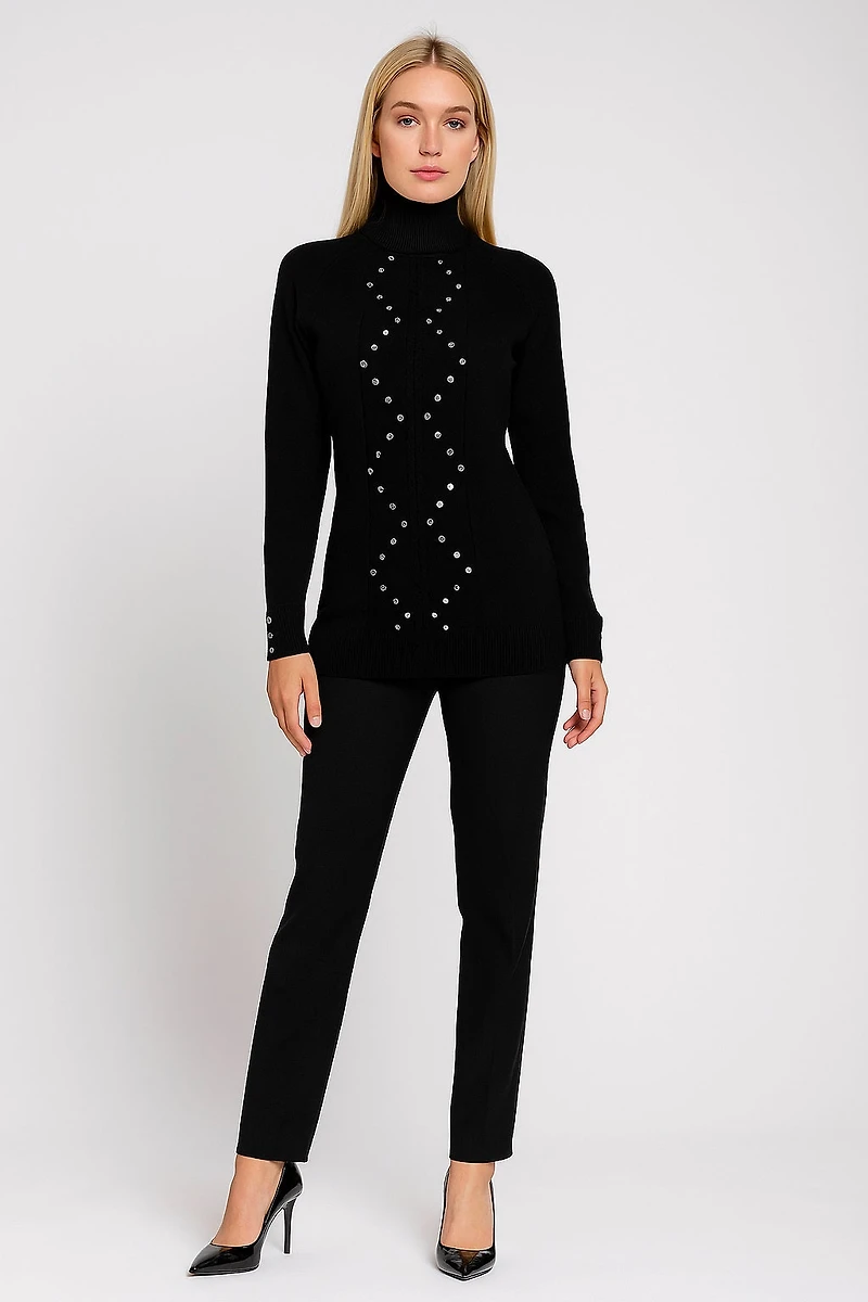 Chandail col roulé en tricot avec appliqués cloutés