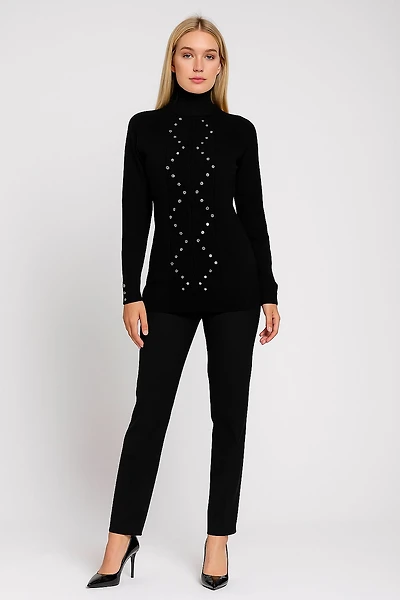 Chandail col roulé en tricot avec appliqués cloutés