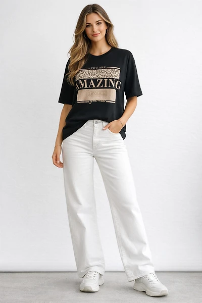 T-shirt Amazing au logo imprimé léopard lustré