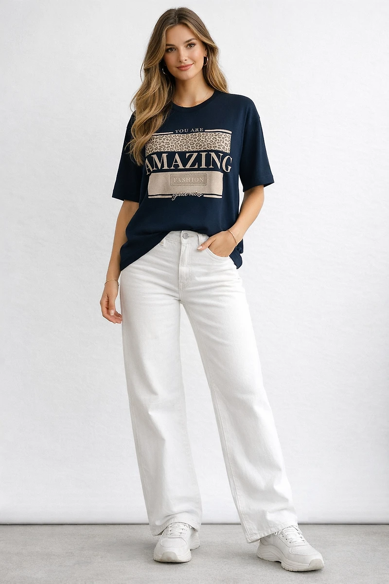 Amazing T-shirt with glossy leopard print logo