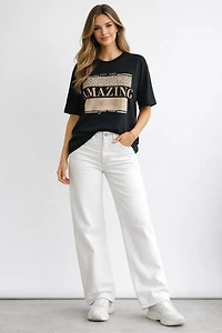 Amazing T-shirt with glossy leopard print logo