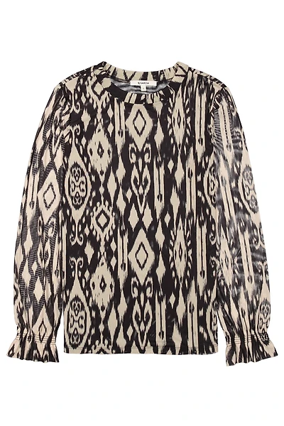 Printed mesh Top with frills on sleeves