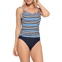 Maillot 1 pièce fauxkini au haut rayé