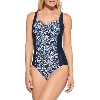Maillot 1 pièce uni/imprimé floral