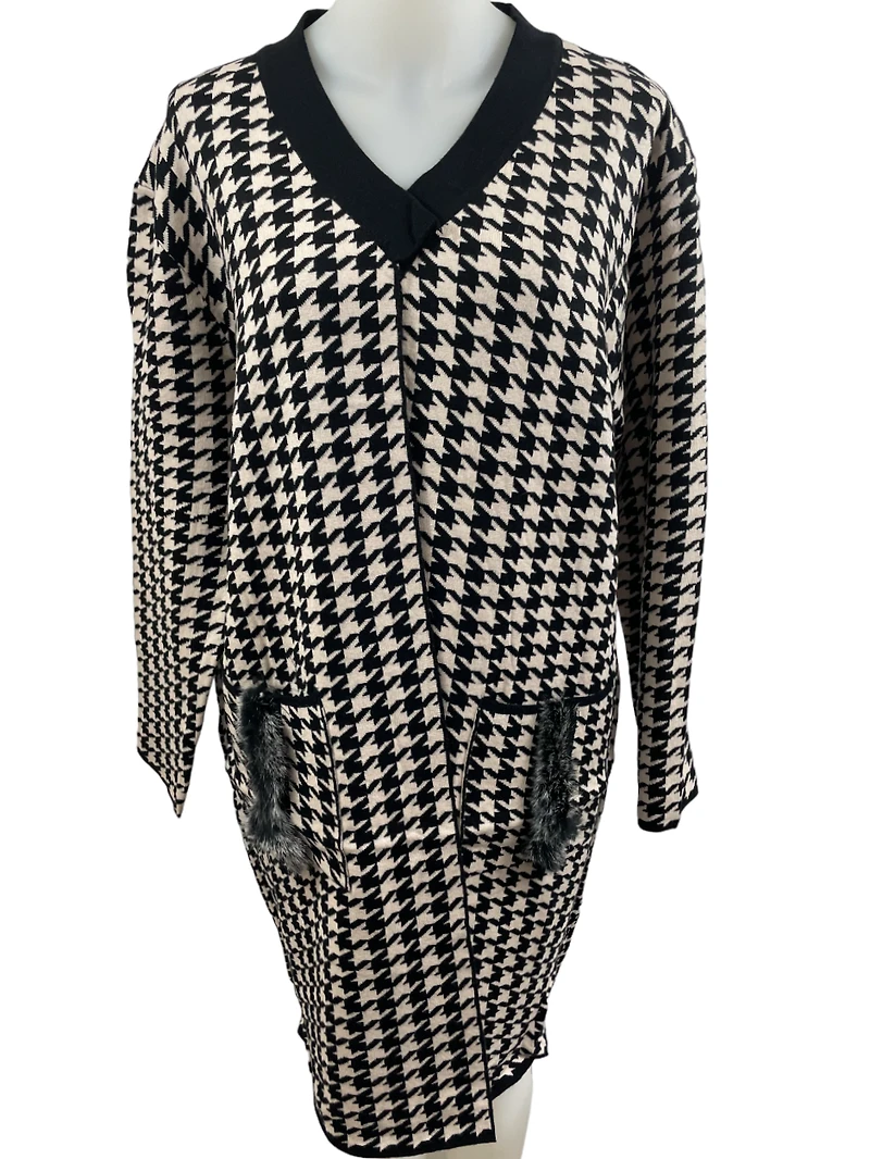 Long cardigan houndstooth knit