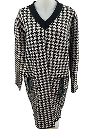 Long cardigan houndstooth knit
