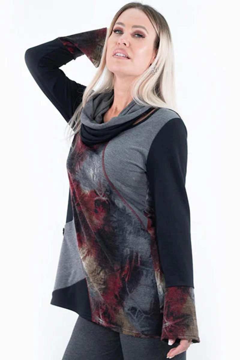 Asymmetrical cut-out Top with circular scarf - Michael Tyler