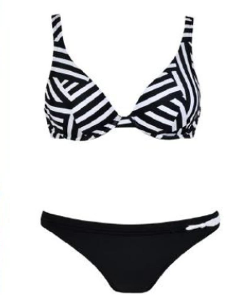 Cushioned bikini set with stripe print Top