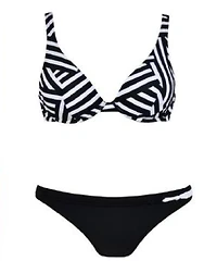 Cushioned bikini set with stripe print Top