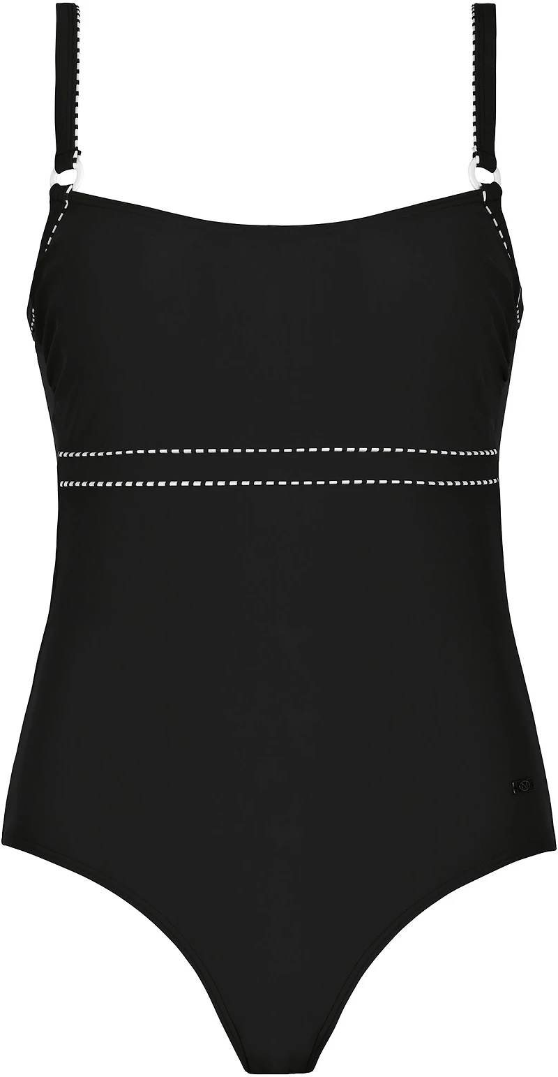 Maillot 1 pce uni orné de passepoil blanc