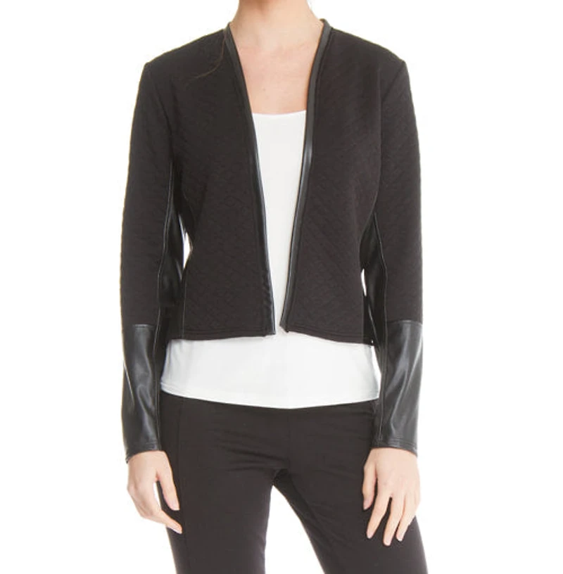 Quilted jacket with leatherette inserts