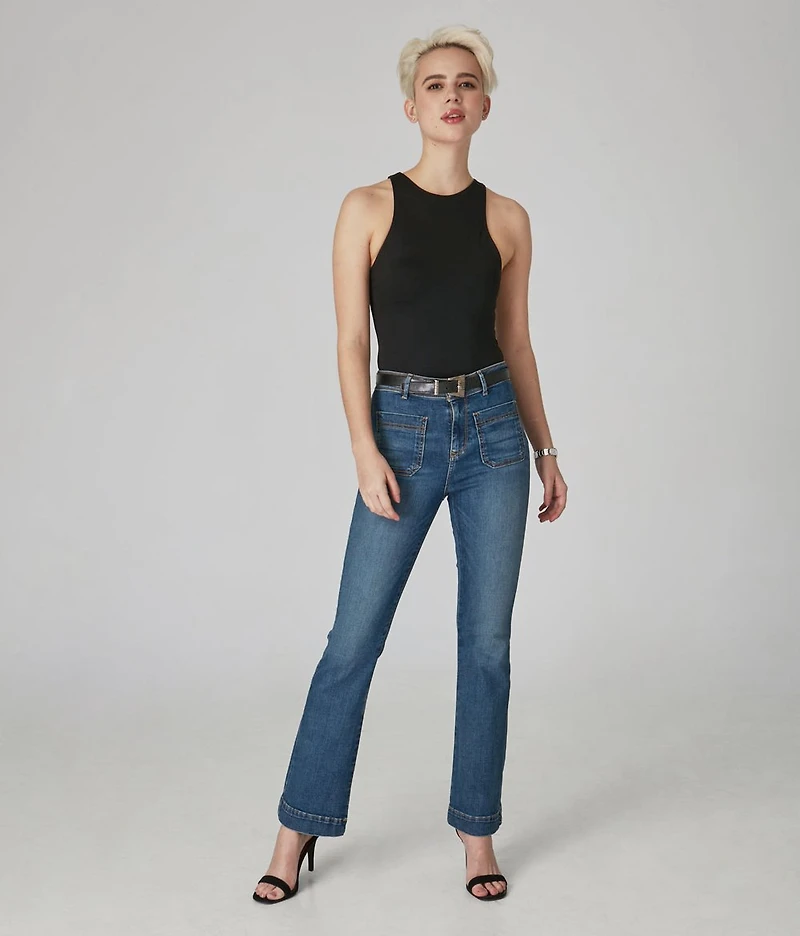 Pantalon bootcut à taille haute en jean extensible et durable