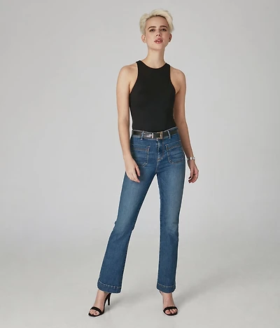 High-waisted bootcut pants durable stretch denim