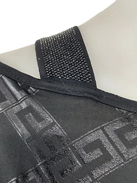 Tone-on-tone printed Top of lustrous bias embellished with rhinestones/ studs