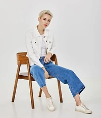 Veste classique ivoire en denim extensible