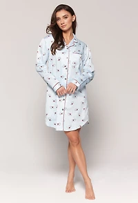 Chemise en satin brossé imprimée oiseaux