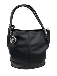 Handbag adorned with silver rings and fringed logo
