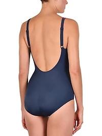 1-piece V-neck cover-up with bias print