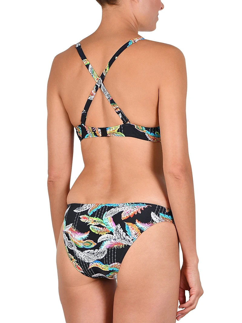 Ensemble maillot bikini coussiné imprimé de plumes