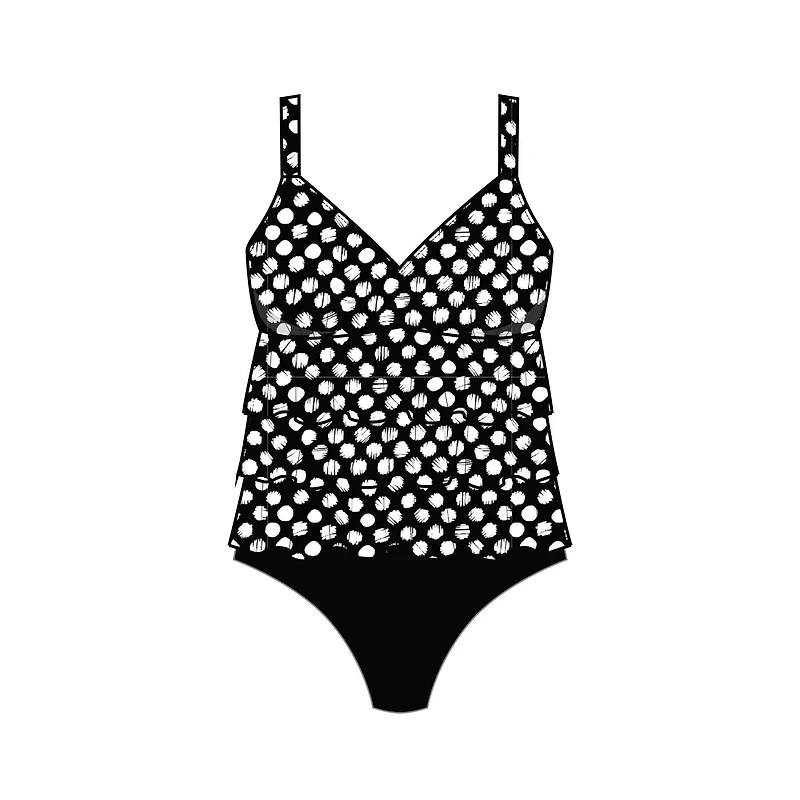 1 pce fauxkini swimsuit with rows of ruffles