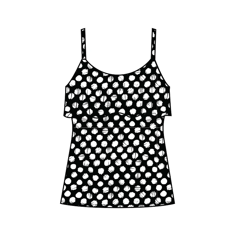 Tankini swimsuit Top with row of ruffles suitable for mastectomy