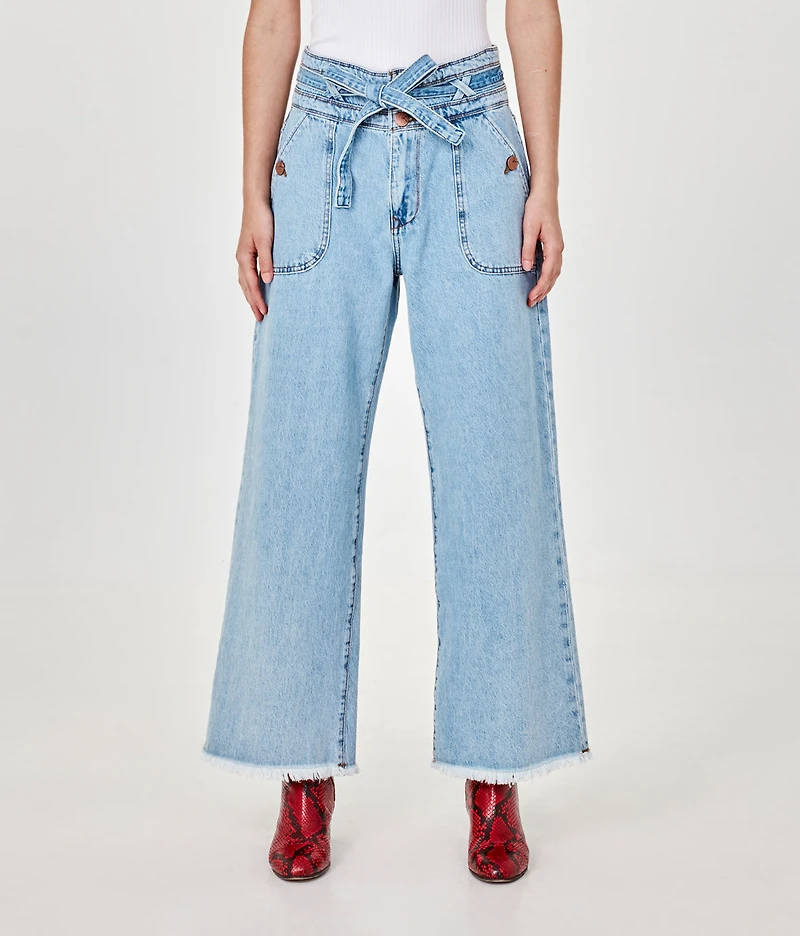 Pantalon jean durable à taille haute avec ceinture