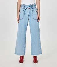 Pantalon jean durable à taille haute avec ceinture