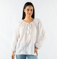 TASSEL TIE EMBROIDED BLOUSE