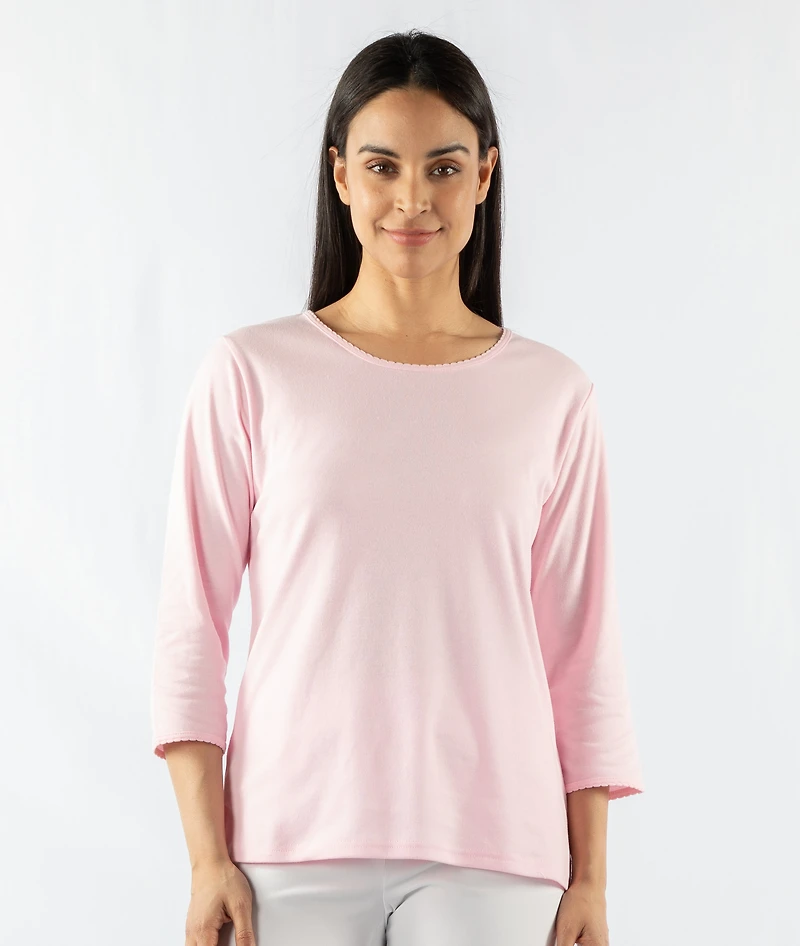 SCALLOP TRIM 3/4 SLEEVED TOP