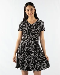 SHORT SLEEVE UNECK FLAIR DRESS