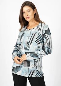HACCI LONG-SLEEVED KNIT TOP WITH EMBELLISHED PRINT