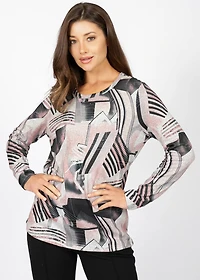 HACCI LONG-SLEEVED KNIT TOP WITH EMBELLISHED PRINT