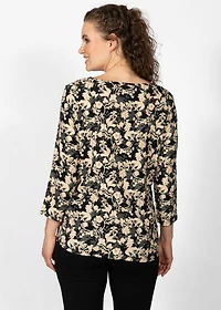 FLORAL KNIT TOP WITH 3/4 SLEEVES